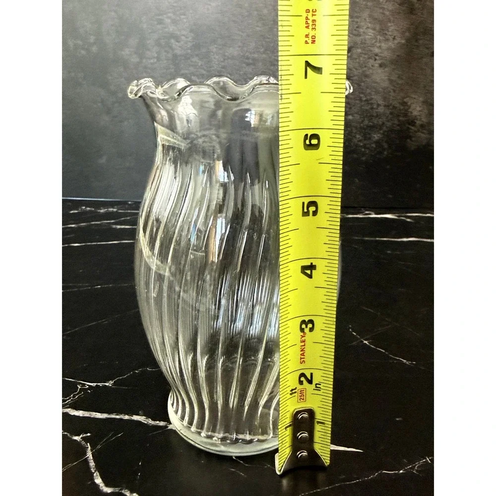 Vintage Clear Indiana Glass Vase Optic Swirl Ruffled Edge 6.5in